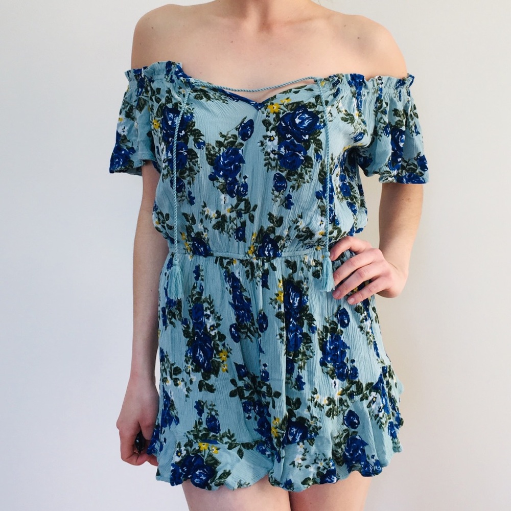 Floral Cold Shoulder Ruffled Romper